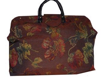 Red & Gold Floral on Burgundy Woven Tapestry Carpet Bag