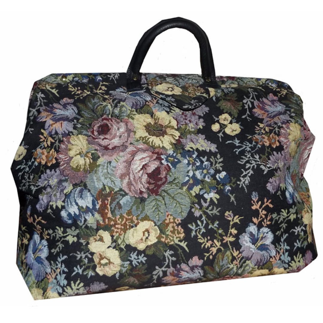 Black & Multicolored Floral Tapestry Carpet Bag Etsy