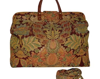 Burgundy Floral Medallion Tapestry Carpet Bag