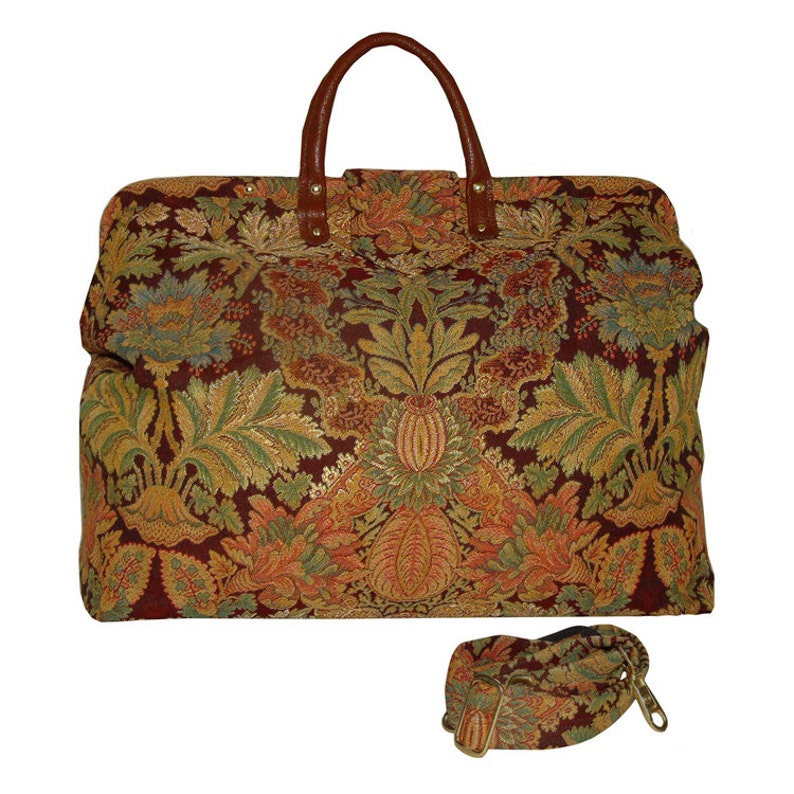 Burgundy Floral Medallion Tapestry Carpet Bag image 1