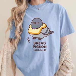 bread pigeon shirt funny bird lover tshirt cute pigeon graphic shirt pastel humor shirt kawaii pigeon t-shirt cozy cartoon bird gift for her