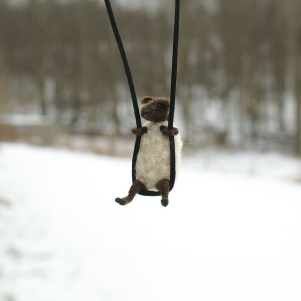 Tiny sheep sculpture / necklace - needle felted