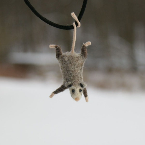 Tiny Possum Necklace - needle felted