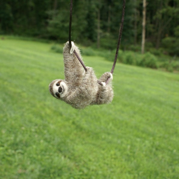 Tiny Sloth Necklace / sculpture - needle felted