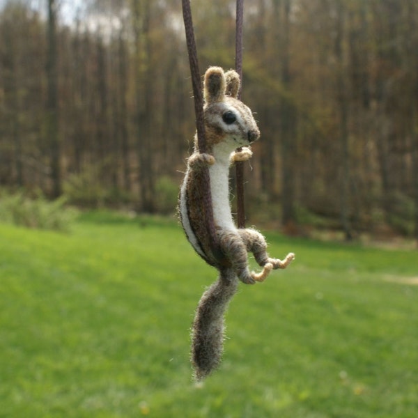 Tiny Chipmunk Necklace / sculpture - needle felted