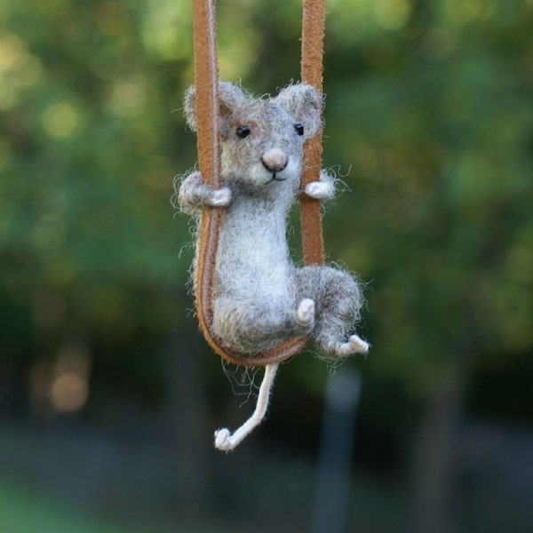 Tiny Mouse Necklace - needle felted