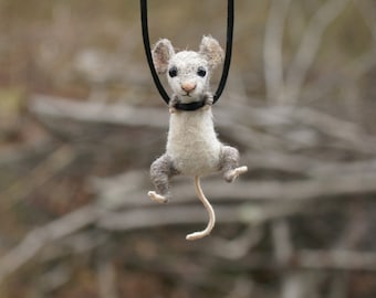 Tiny Mouse Necklace / sculpture - needle felted