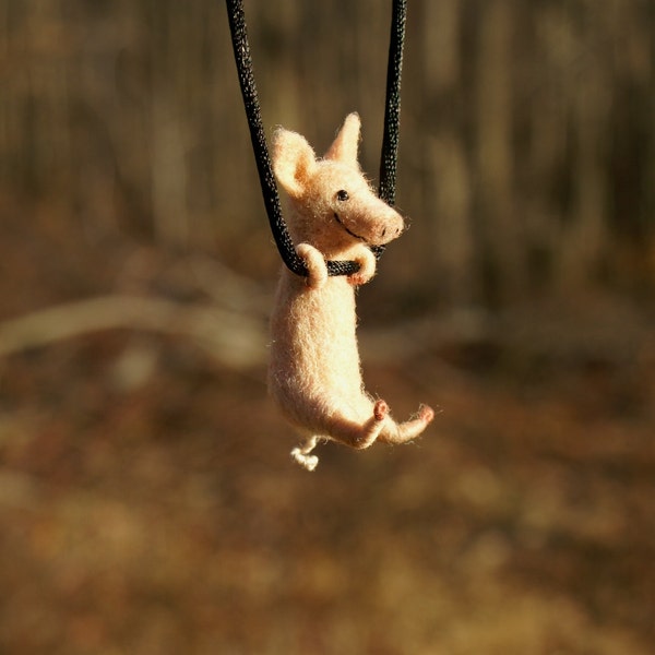 Tiny Pig Necklace / sculpture - needle felted