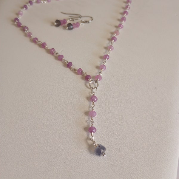 Lariat, Pink Jade, necklace, gemstone, rosery chain necklace set for women!