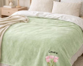 Floral Name Blanket, Personalized Gift for Women Mom Grandma