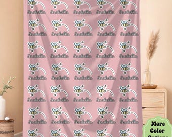 Personalized Bee Name Blanket for Girls, Custom Baby Girl Blanket, Cute Bumblebee Kids Throw, Soft Pink Nursery Gift, Birthday Gift