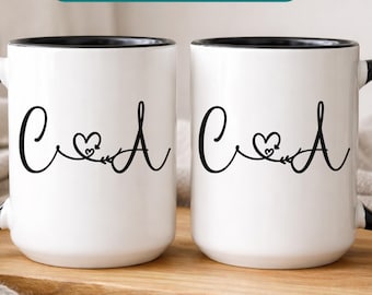Couple Initials Mug Personalized Name Date Romantic Coffee Gift