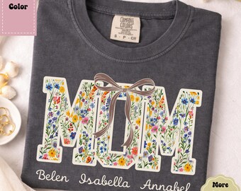 Comfort Colors Mama Shirt Floral Varsity, Personalized Mom Shirt with Kids Names, Custom Mother Gift, Mothers Day Shirt Custom Gifts for Her