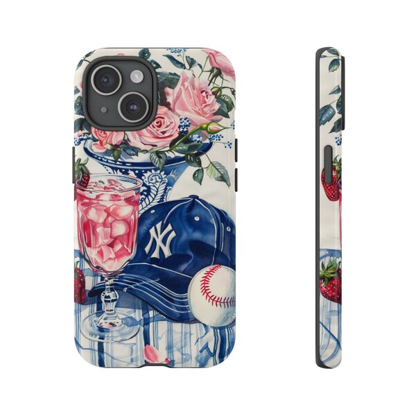 Floral Collage Phone Case, Watercolor Phone Case, New York Yankees Flower Phone Case for iPhone 12, 13, 14, 15 and Samsung Galaxy Devices