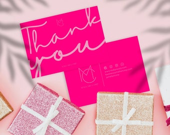 Thank You Card for Small Business Packaging Branding Template Luxurious Pink  Aesthetic Business Branding Gifts for Her Company Hot Pink