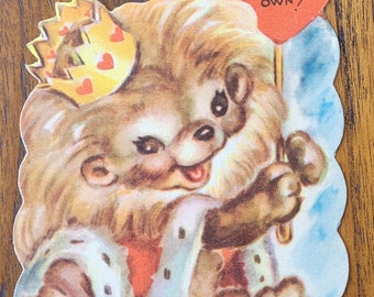 Vintage Valentine 1946+ Die Cut Lion w/crown "Valentine, I'm not "LION"-I want you for my own!" UNUSED Paper ephemera.