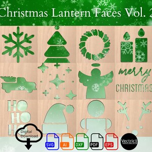 CNC/Laser Christmas Lantern Faces Vol 2 - Twelve Digital download vector files (Svg, AI, Dxf, Eps & Pdf)  and Vectric CRV files