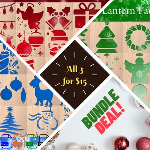 CNC/Laser Christmas Lantern Faces -  Bundle Pack!  36 Digital download vector files (Svg, AI, Dxf, Eps & Pdf)  and Vectric CRV files
