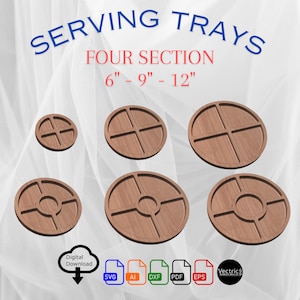 Circle trays with four sections - 6 Different Designs - Digital download vector files (Svg, AI, Dxf, Eps & Pdf)  Vectric CRV files for CNC