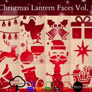CNC/Laser Christmas Lantern Faces Vol 1- Twelve Digital download vector files (Svg, AI, Dxf, Eps & Pdf)  and Vectric CRV files