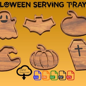 Fichiers CNC pour plateau de service Halloween : fantôme, chauve-souris, citrouille (téléchargement numérique)