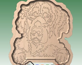 May include: A digital download of a line art illustration of a dog's head. The dog is looking directly at the viewer with its paws resting on the bottom of the image. The image is available in SVG, AI, DXF, PDF, and EPS formats.