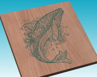 Archivo CNC de Mandala de Ballena: Vector decorativo para tallado en madera (descarga digital)