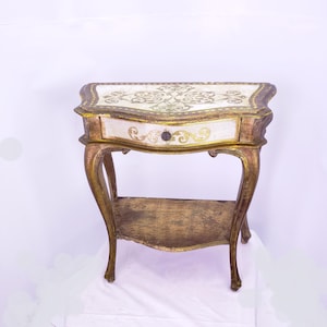 Vintage 1940s Italian Florentine Gold Leaf Side Table—Rachel Ashwell Shabby Chic Couture