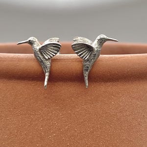 Hummingbird post earrings, sterling silver bird stud earrings
