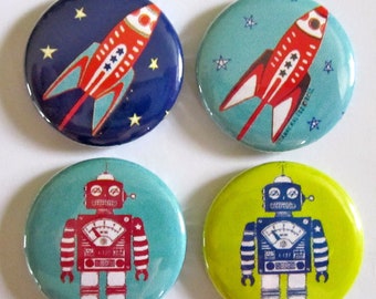 Robots and Rocketships Magnets (Set of 4)