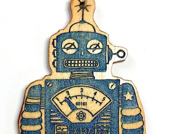 Retro Robot Ornament: Blue