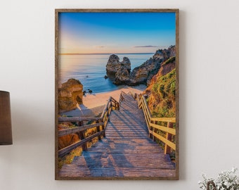 Cartaz Algarve Portugal: Arte de parede com paisagem marinha e falésia costeira