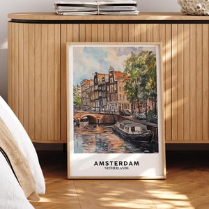 Amsterdam Wandkunst, Amsterdam Druck, Amsterdam Poster, Amsterdam Gracht Haus Kunst, Niederlande Reise, Niederlande Sehenswürdigkeiten - Optionaler Rahmen