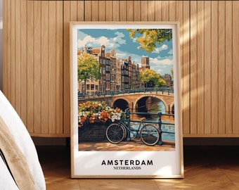 Amsterdam Canal Art Print: Netherlands Travel Poster