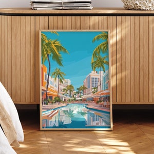Miami poster, Miami Art Print, Miami schilderij, Florida poster, Miami Travel Print, zwembad print, verjaardagscadeau - optionele lijst