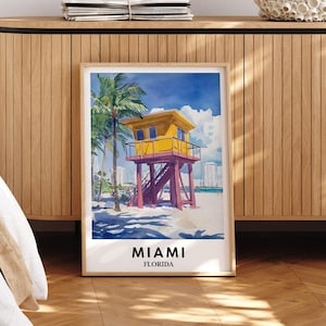 Affiche de Miami, impression d'art de Miami, peinture de Miami, art mural de Miami, affiche de la Floride, impression de voyage de Miami, cadeau d'anniversaire - cadre facultatif
