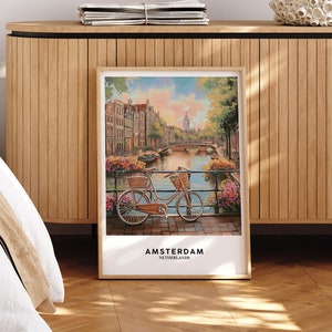 Art mural d'Amsterdam, impression d'Amsterdam, affiche d'Amsterdam, art de la maison du canal d'Amsterdam, voyage aux Pays-Bas, monuments néerlandais - cadre en option