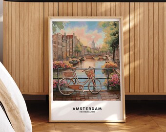 Amsterdam Canal Art Print: Netherlands Travel Poster