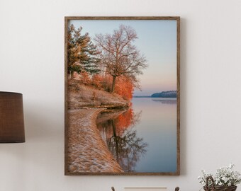 Autumn Lake Photography Print, Fall Forest, Farmhouse Decor