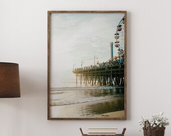 Santa Monica Pier Kunstdruck: Schwarzweiße Küsten Fotografie