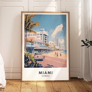 Miami poster, Miami Art Print, Miami schilderij, Miami Wall Art, Florida poster, Miami Travel Print, verjaardagscadeau - optionele lijst