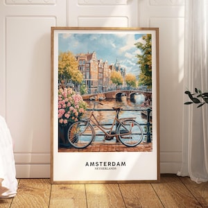 Amsterdam Wandkunst, Amsterdam Druck, Amsterdam Poster, Amsterdam Gracht Haus Kunst, Niederlande Reise, Niederlande Sehenswürdigkeiten - Optionaler Rahmen