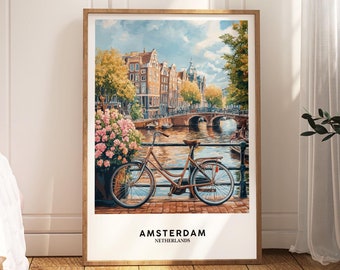Amsterdam Canal Art Print: Netherlands Travel Poster