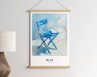 Blue Chair Print: French Riviera Coastal Art, Nice Poster