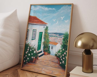 Lisbon Old Portuguese House Poster: Vintage Travel Print