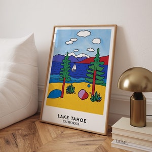 Impression Lake Tahoe, affiche Lake Tahoe, art Lake Tahoe, voyage Lake Tahoe, impression Emerald Bay Tahoe, montagnes de la Sierra Nevada - cadre en option