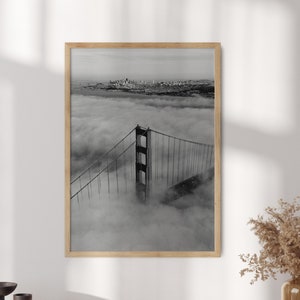 Golden Gate Poster Brücke, San Francisco Druck, Schwarz Weiß Foto, San Francisco Bay Region Druck, Kalifornien Stadt Kunst - Optionaler Rahmen
