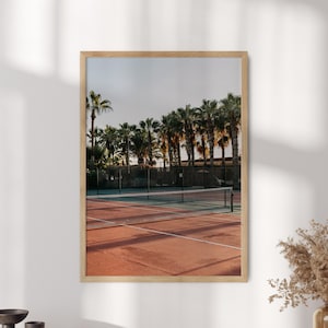 Cartel de la cancha de tenis, arte de la pared de la foto de la cancha de tenis, cartel de las palmeras, cartel de la fotografía, arte de la pared boho, decoración de la habitación nórdica - marco opcional