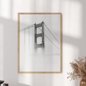 Golden Gate Poster Brücke, San Francisco Druck, Schwarz Weiß Foto, San Francisco Bay Region Druck, Kalifornien Stadt Kunst - Optionaler Rahmen