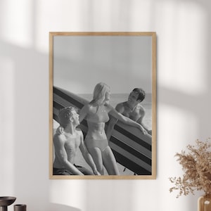 Vintage Surfers Black and White Photo Print, Beach Party Print, Retro Wall Art, Beach House Decor, Summer Vibes Photo Art - Optional Frame